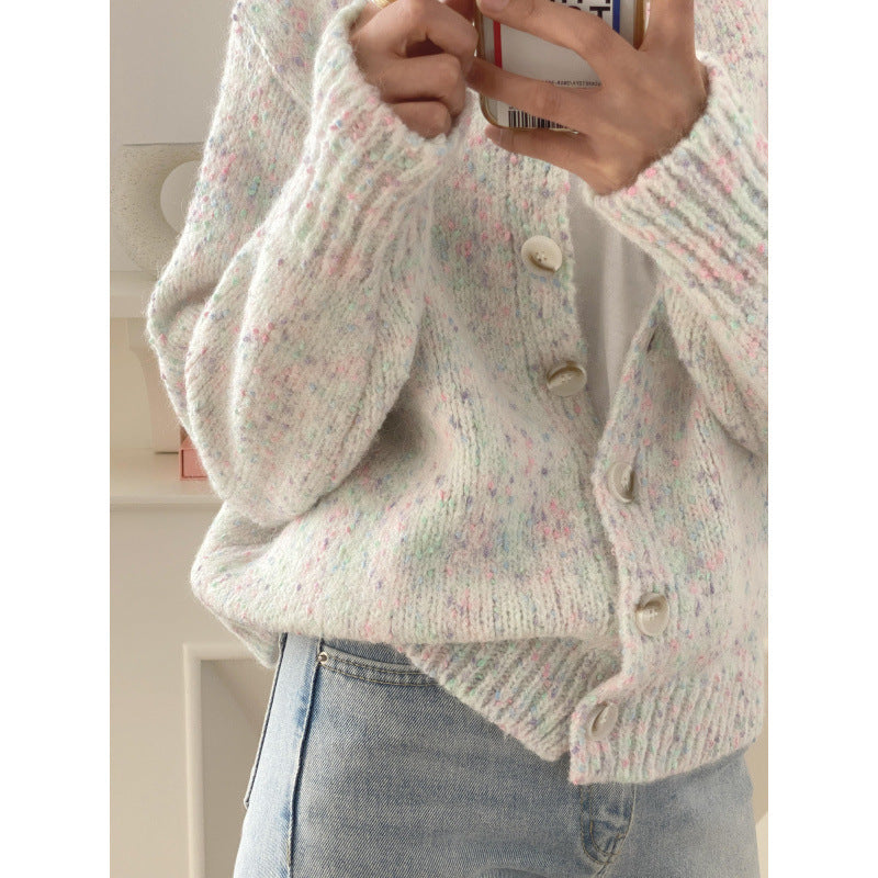 New Autumn and Winter Age-Reducing Mixed Color Knitted Cardigan Sweater