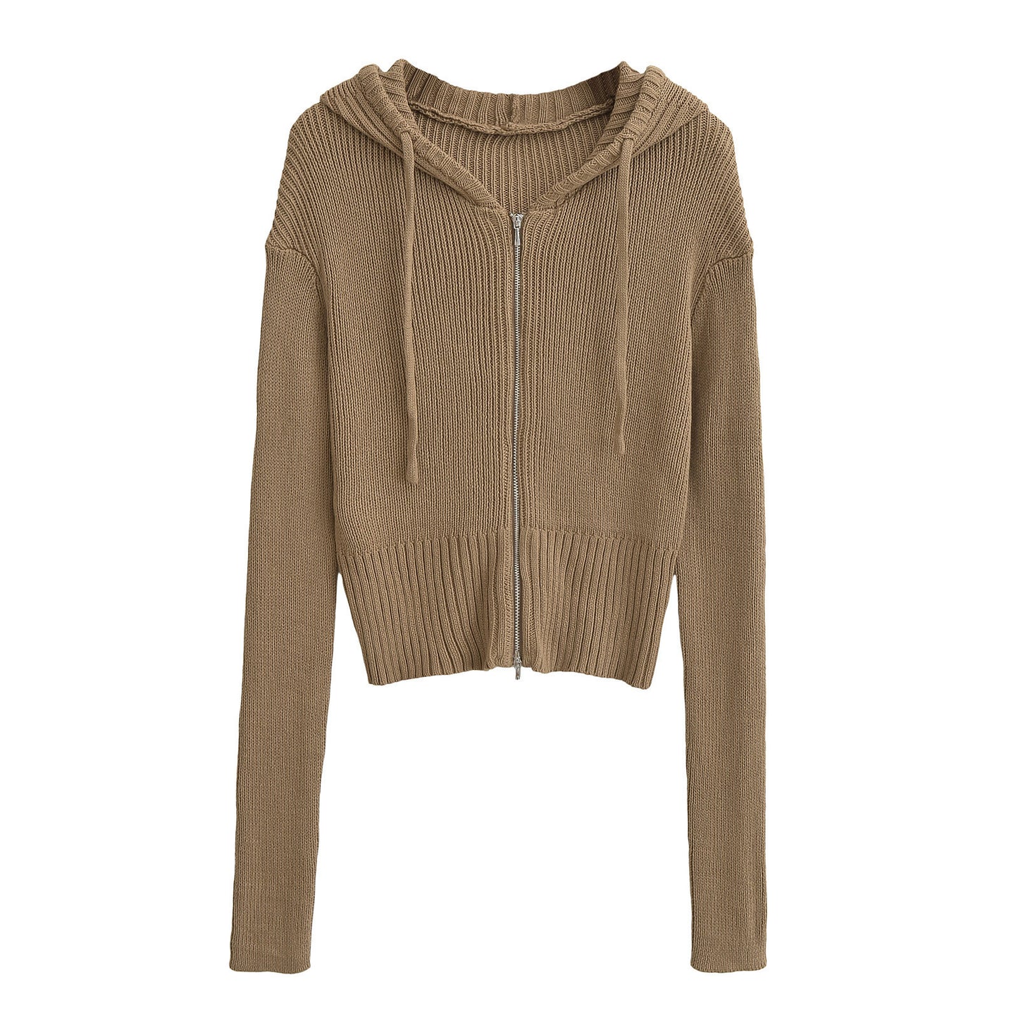 Women's American-Style Hooded Zipper Knitted Cardigan - New Short Design for Early Autumn