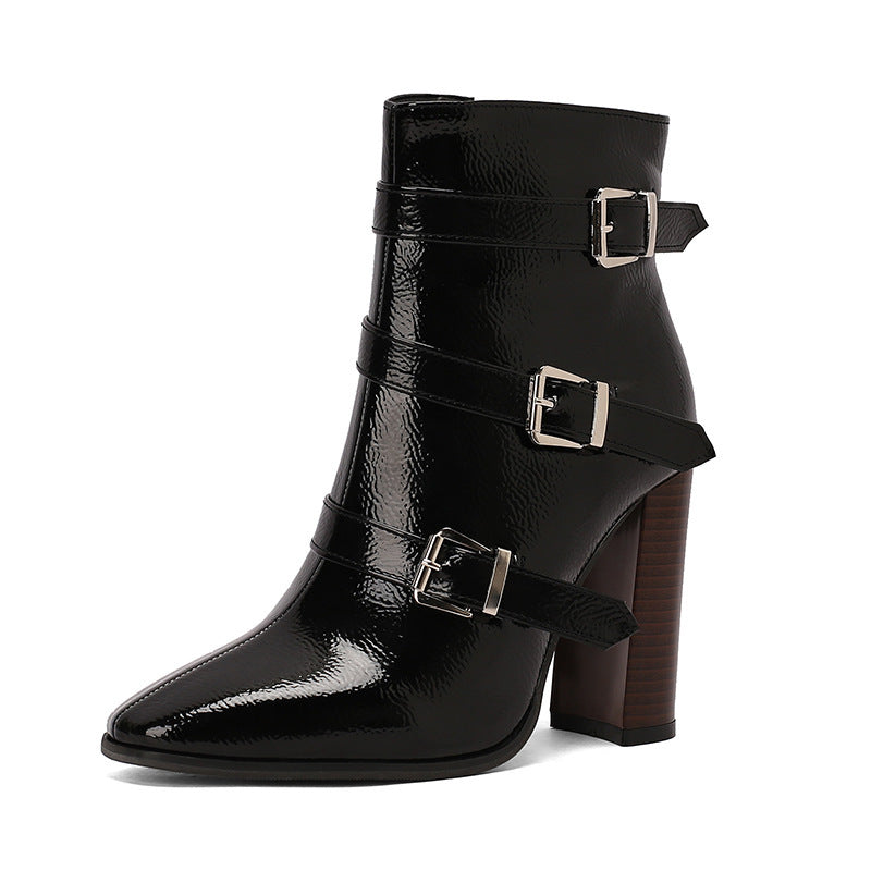 Belted High-Heel Martin Boots with Chunky Soles