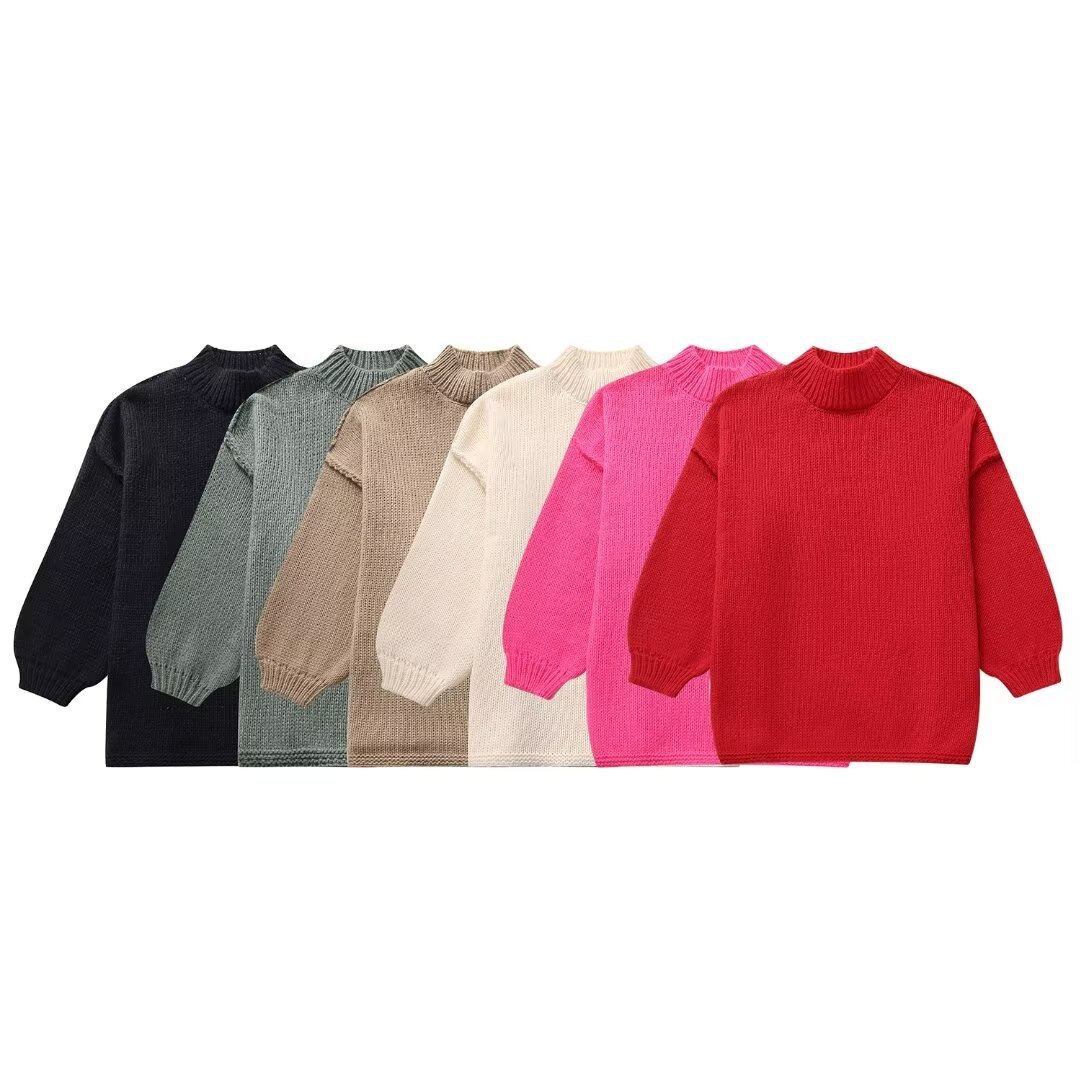 Casual All-Match Round Neck Long Sleeve Knitted Sweater for Women