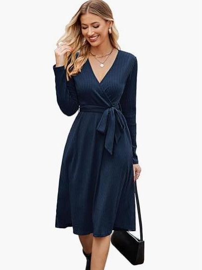 Mid-Length Dress with Belt and Pockets