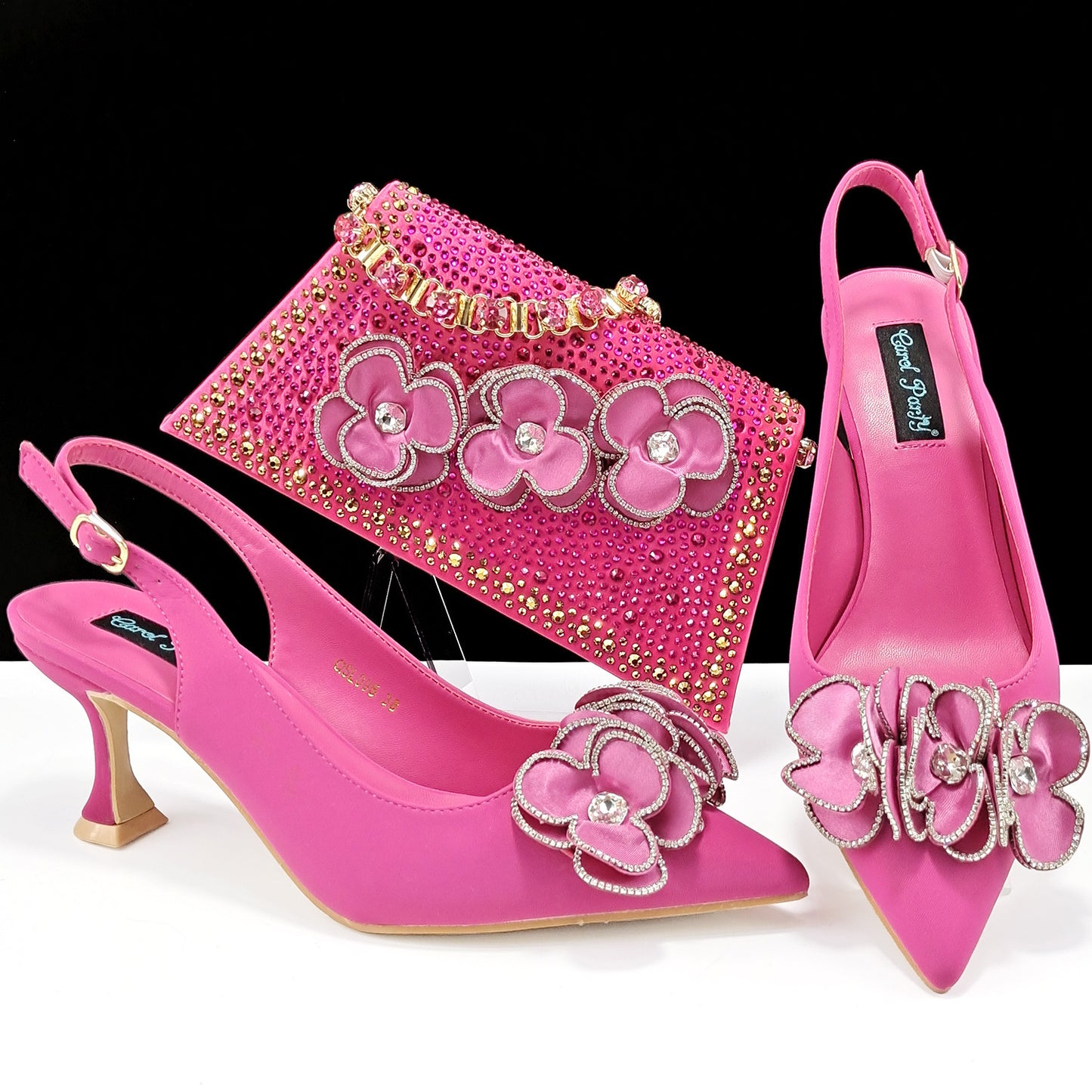 Women's Pointed Toe Shoes and Bag Set – Handmade Flower Decoration, Simple Banquet Style