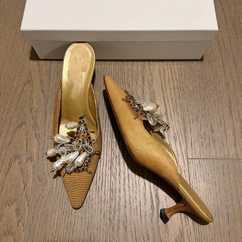 Women's Gold Closed-Toe Slippers