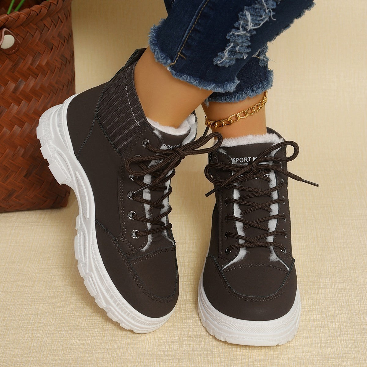 Cozy Plus Size Fleece-Lined High-Top Platform Boots for Women