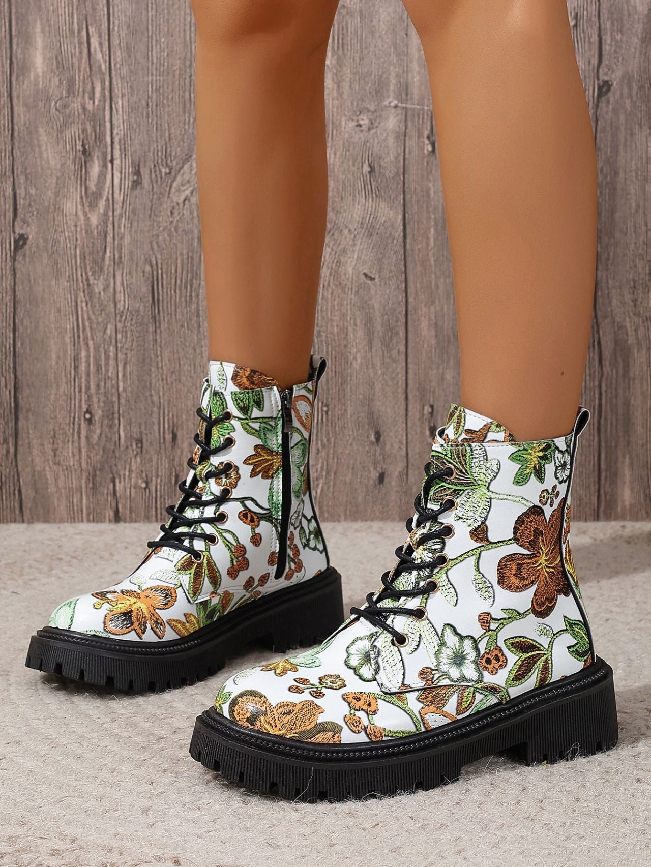 Women's Multicolor Printed Flat Low-Heel Martin Boots