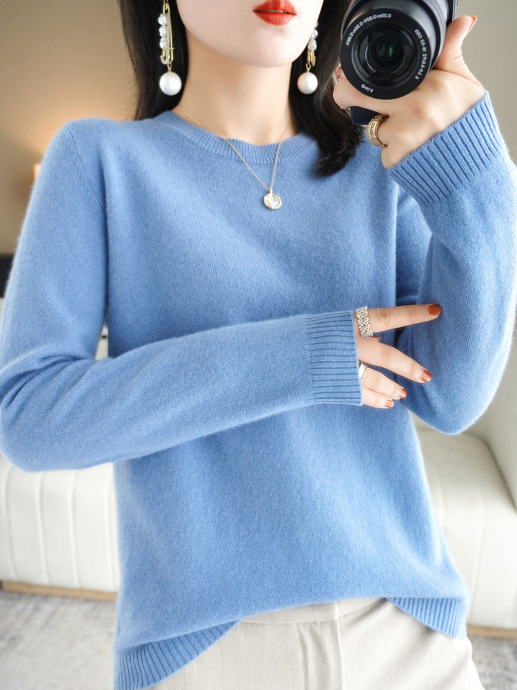 Slim-Fit Solid Color Round Neck Pullover Sweater