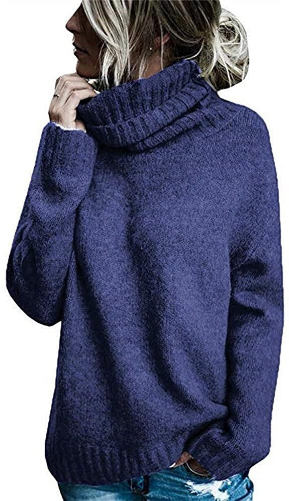 Women's Fashion Core-Spun Yarn Turtleneck Long Sleeve Knitted Pullover Sweater