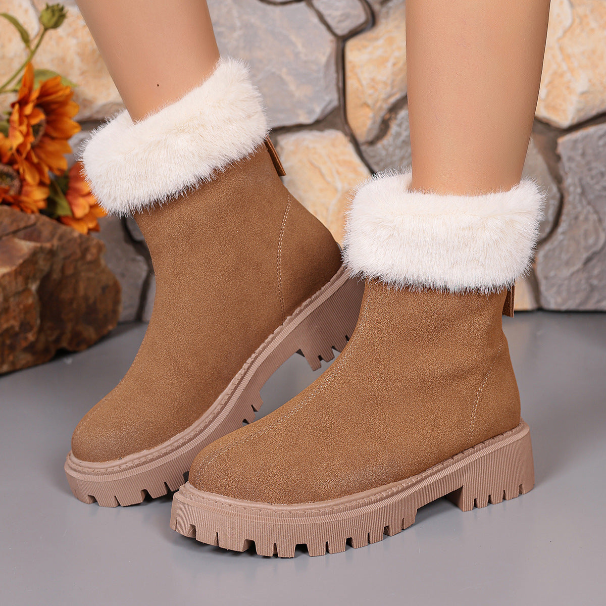 Women's Square-Heeled Snow Boots – Winter Warm Plus Velvet Platform with Plush Lining