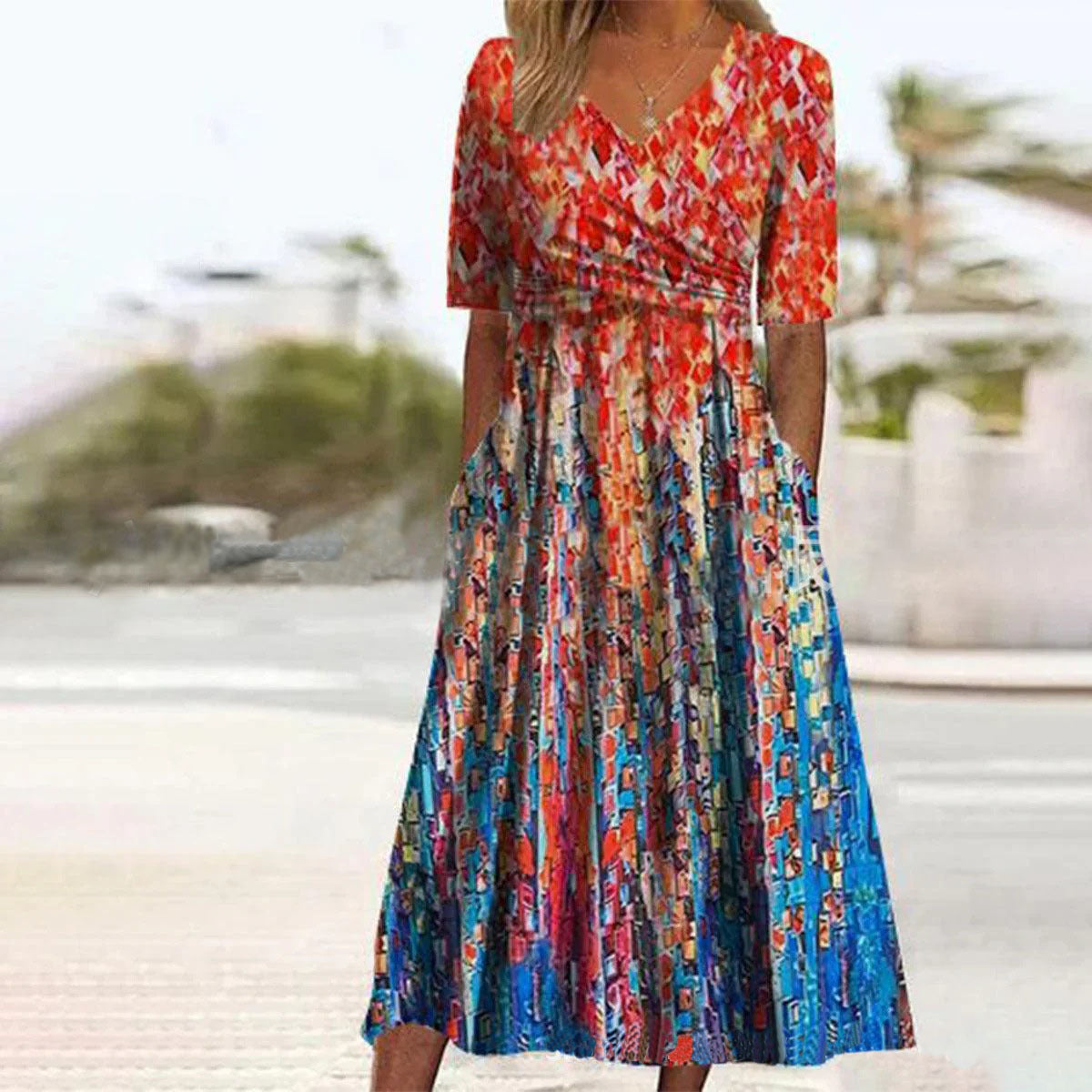 Women's Fashion Casual V-neck Printed Dress