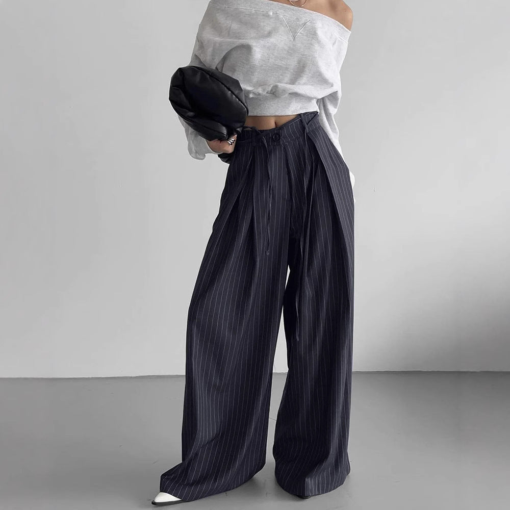 High-Waisted Striped Loose-Fit Pants