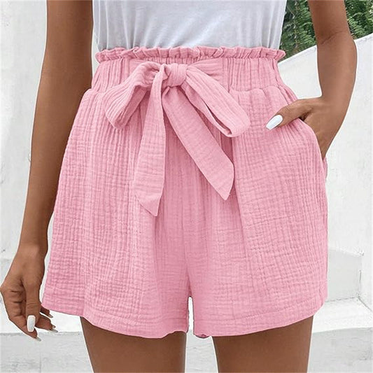 Women's Loose High-Waisted Elastic Waist Solid Color Casual Shorts with Wide Legs