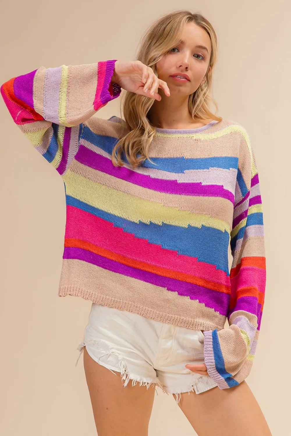 Multi-Color Geometric Stripe Knit Sweater