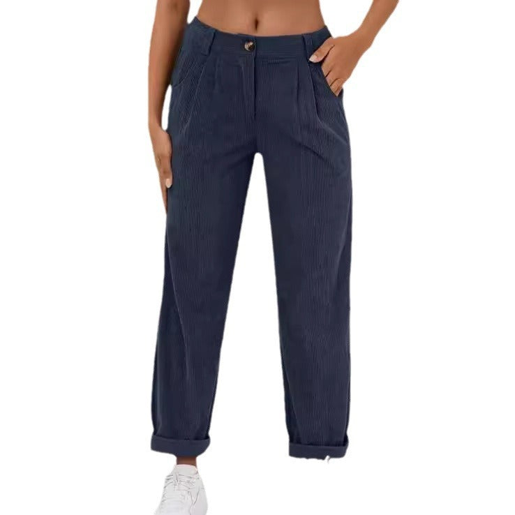 Women's High-Waist Casual Pants, Solid Color Loose Straight-Leg Trousers