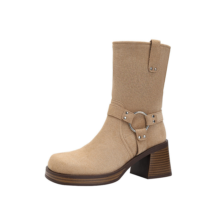 Women's Matte Cowhide Boots - Loose and Breathable Design