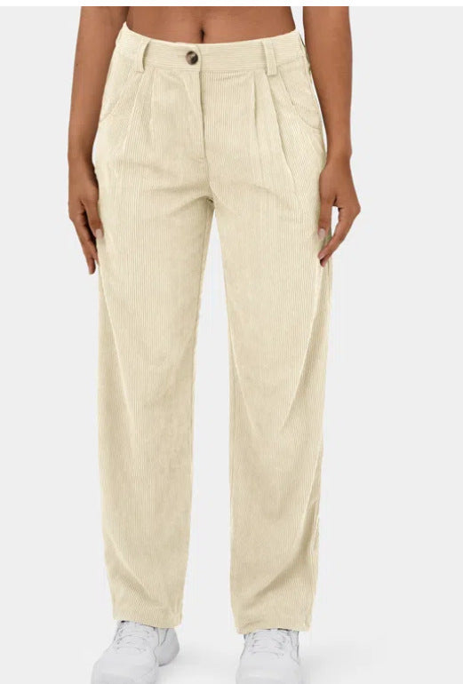 Women's High-Waist Casual Pants, Solid Color Loose Straight-Leg Trousers