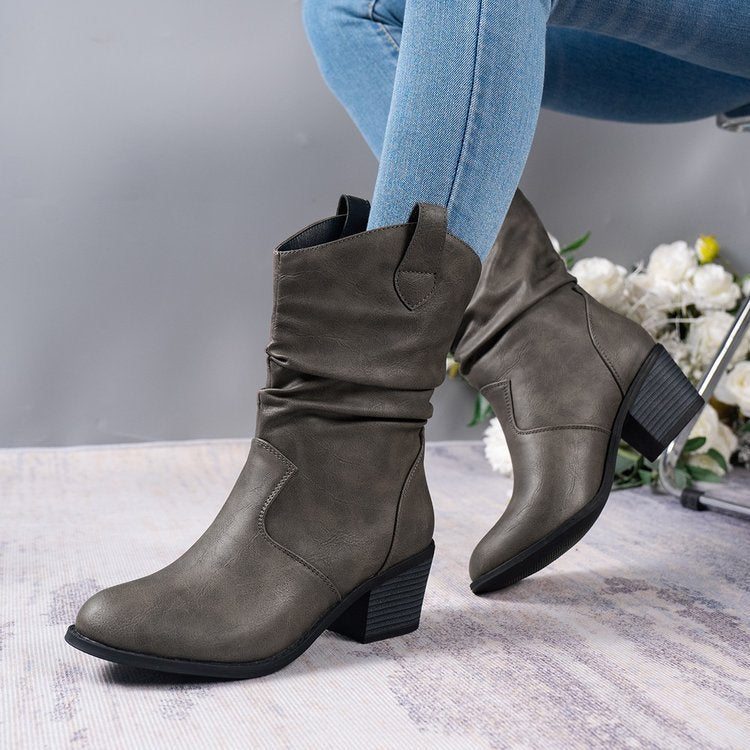 Fashion Western Denim-Style Retro Cloth-Covered Boots for Women