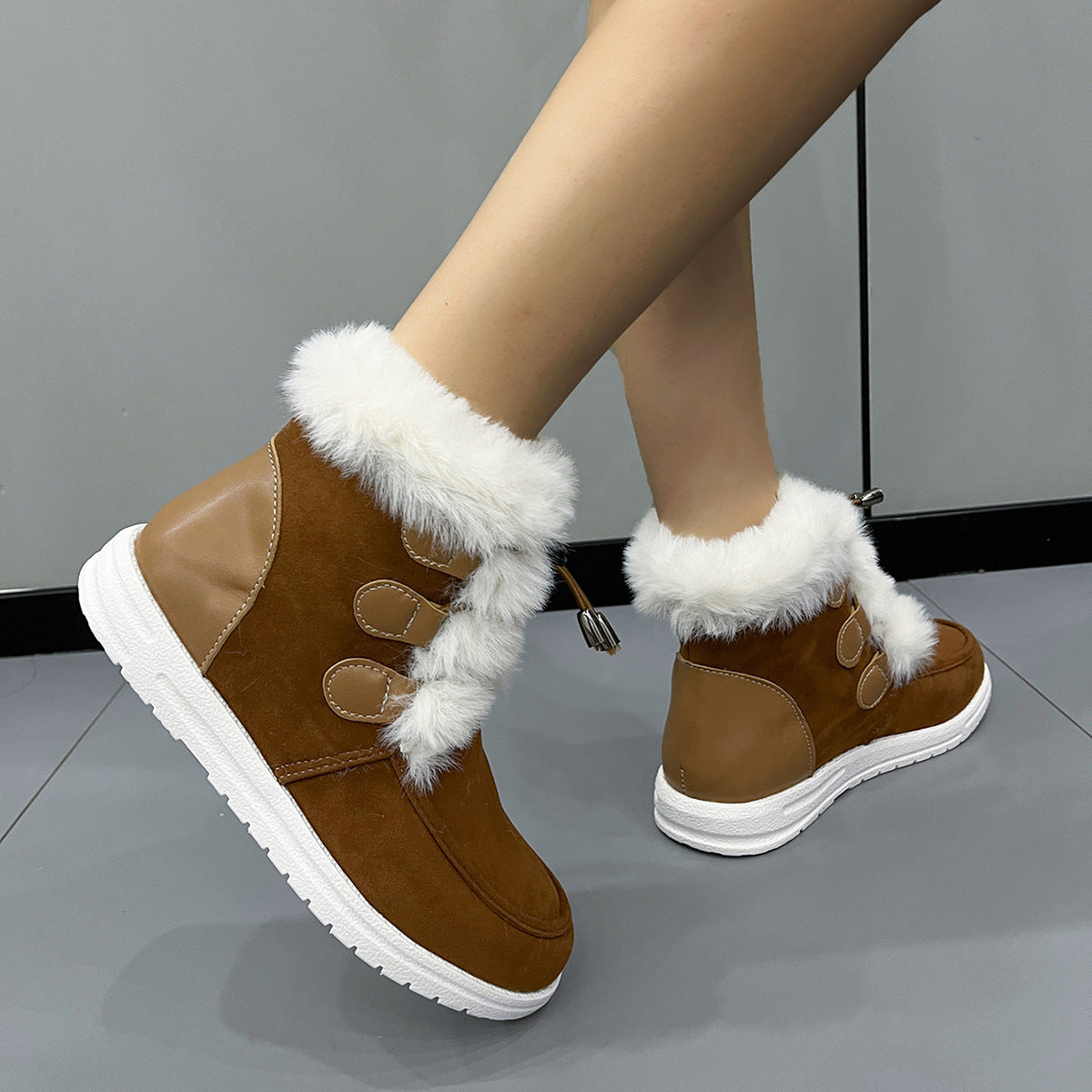 Women's Fashion Suede Snow Boots – Winter Warm Plush Round-Toe Cotton Shoes