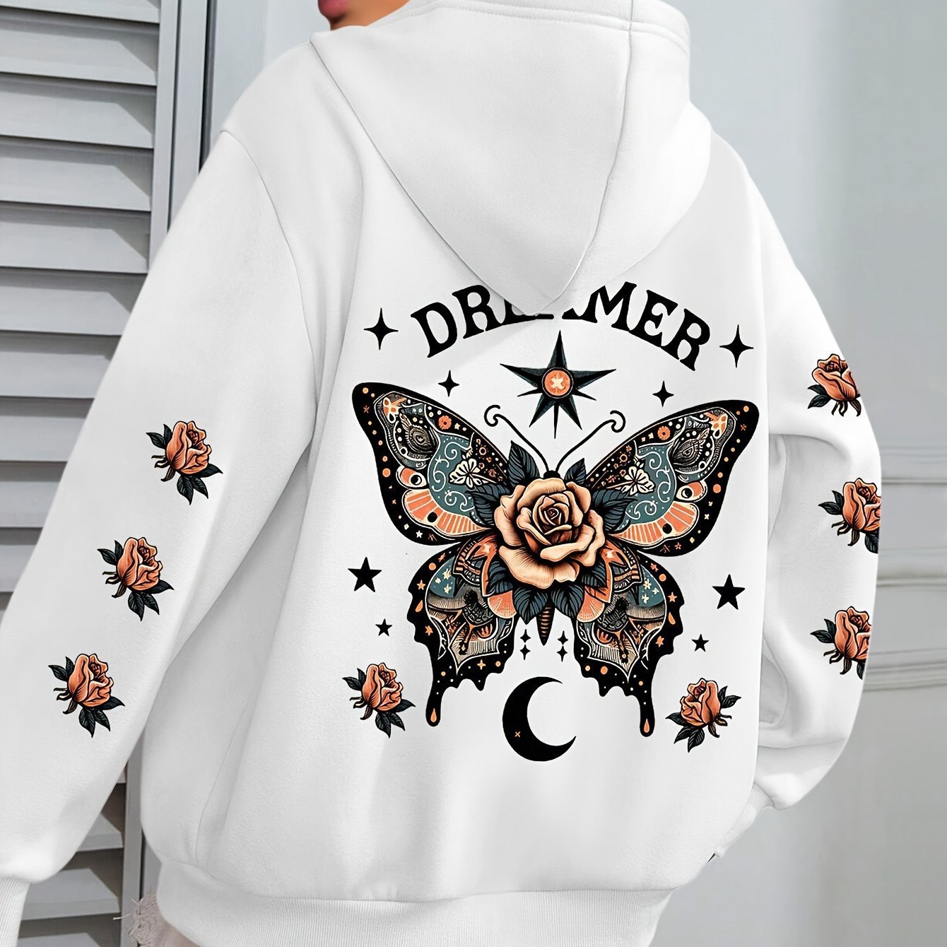 Casual Drawstring Hoodie with Letter Print