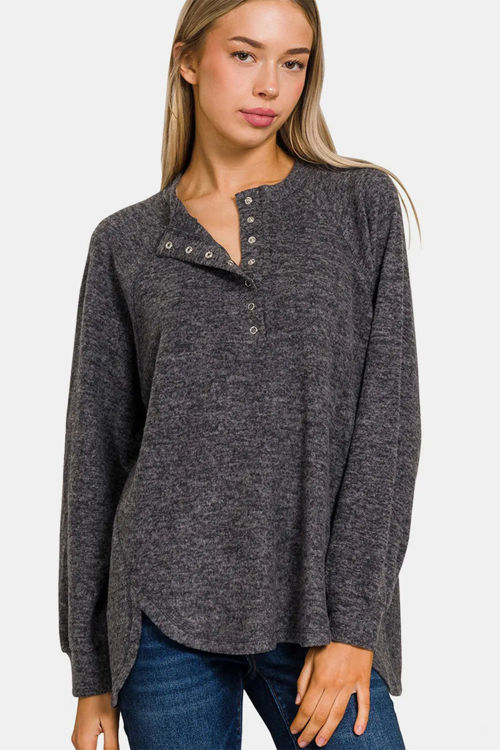 Full Size Brushed Melange Hacci Sweater – High-Low Style