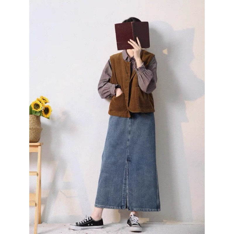 Retro Elegant Women's Corduroy Vest Coat