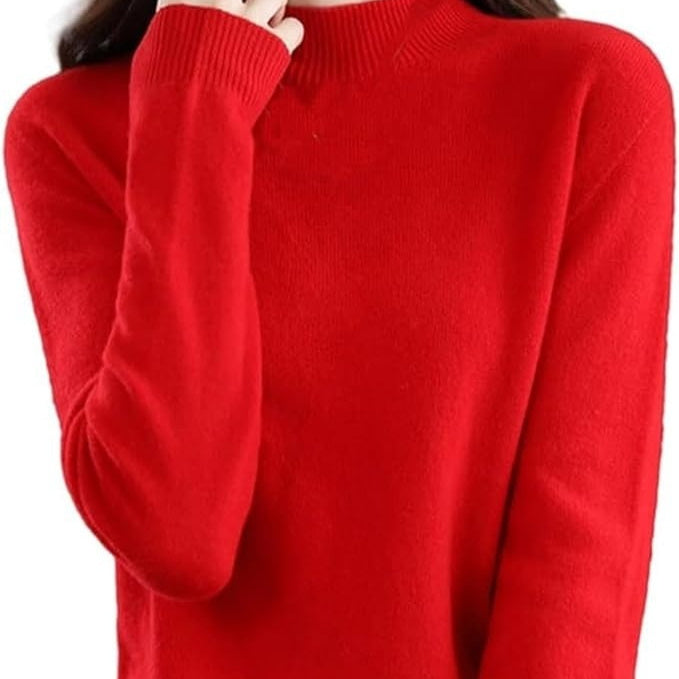 Loose-Fit Half-High Collar Sweater with Long Sleeves – Slimming & Versatile Women's Top