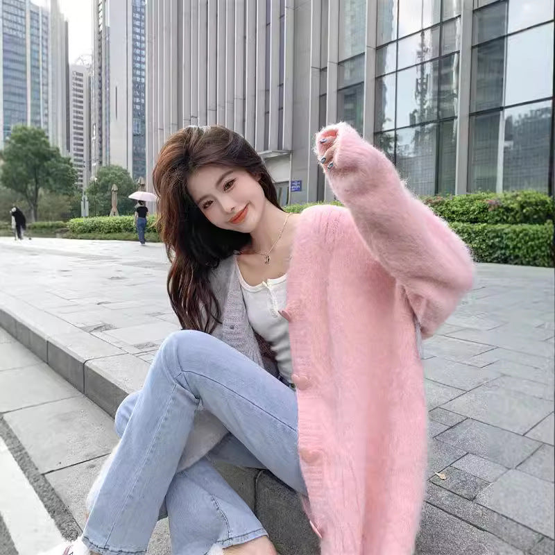 Women's Contrast Color Woven Soft and Cozy Knitted Cardigan Coat