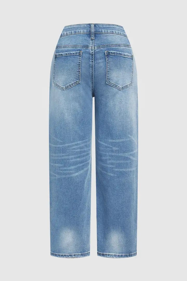Low-Rise Cropped Boyfriend Jeans For Women, With A Distressed Raw Hem, Casual Light Wash Pants