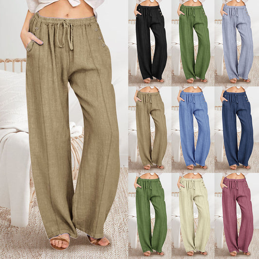 Women's Loose Button-Up Casual Wide-Leg Trousers