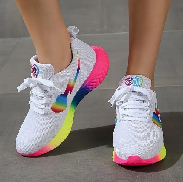 Round Toe Heart Knitted Lace-Up Running Shoes