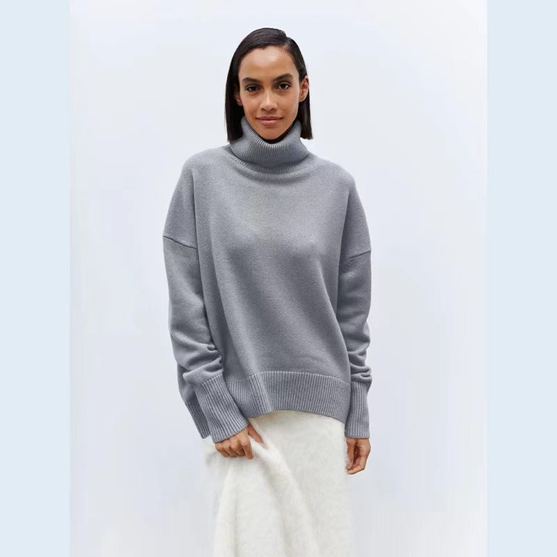 Cozy High Polo Collar Solid Color Pullover