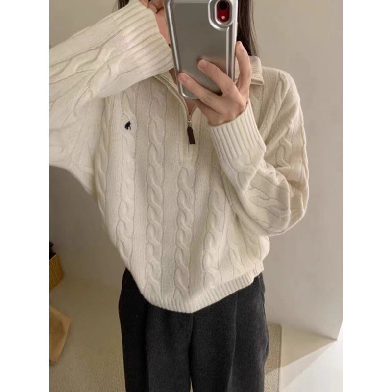 Twist Pattern Solid Color Long Sleeve Knitted Top - Soft and Stylish All-Match Sweater