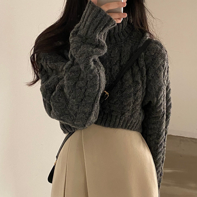 Autumn and Winter Extra Thick Warm Turtleneck Pullover Sweater with Retro Twist