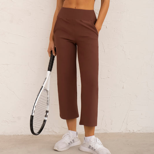 High-Waist Yoga Wide-Leg Pants – Straight Casual Trousers