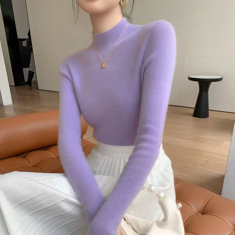 Half-Turtleneck Cashmere Slim Sweater – Perfect as a Bottoming Shirt