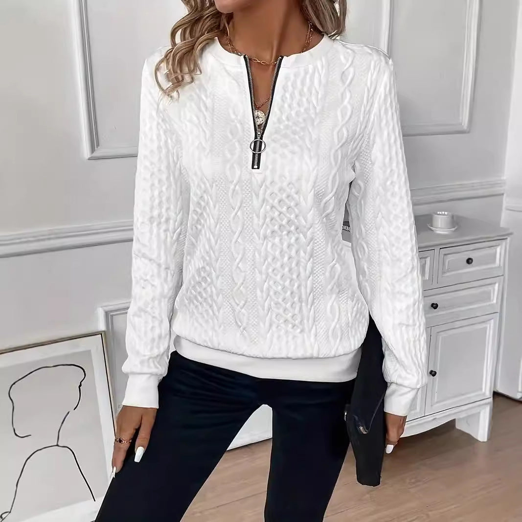 Solid Color Casual Pullover Half-Sleeve Zipper Sweater