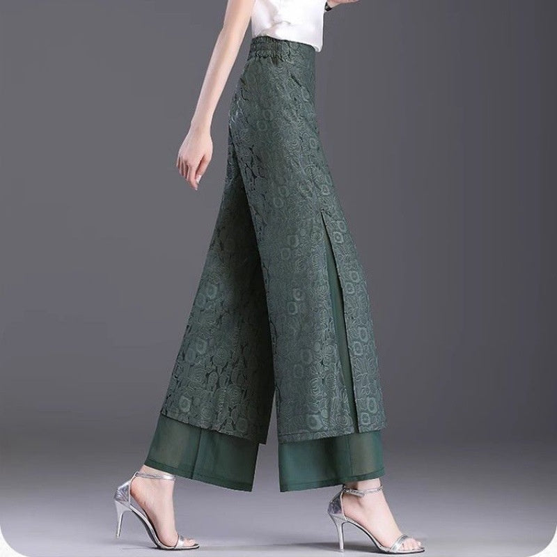 Chinese Style High Waist Loose Split Pants, Thin Fabric