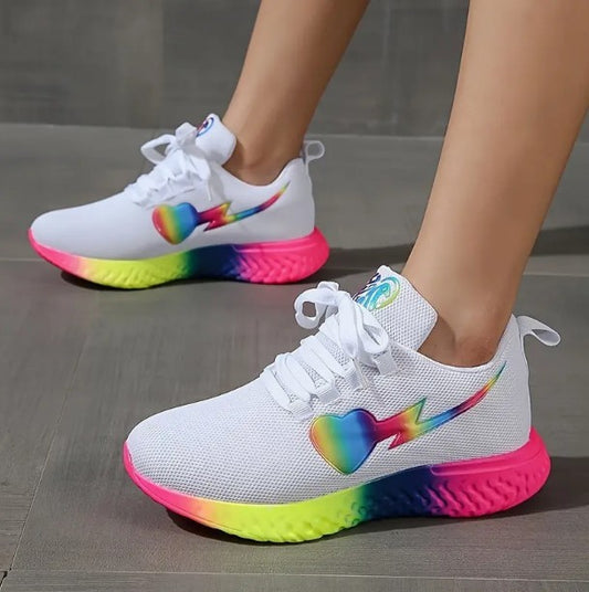 Round Toe Heart Knitted Lace-Up Running Shoes