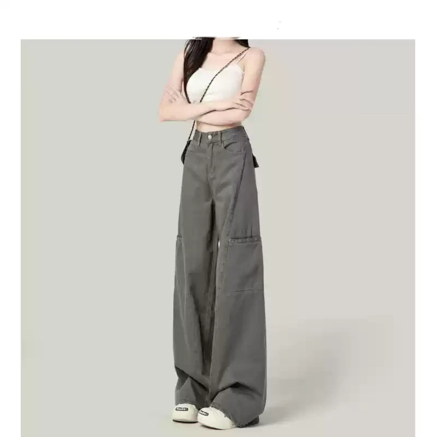 Cement Gray American-Style Wide-Leg Work Pants