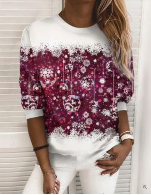 Snowflake Printed Pullover Sweater for Women