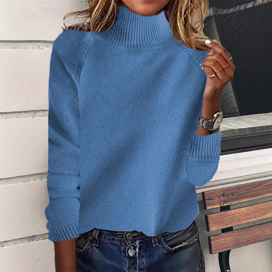 Women's Thickened Raglan Turtleneck Sweater with High Stand Collar