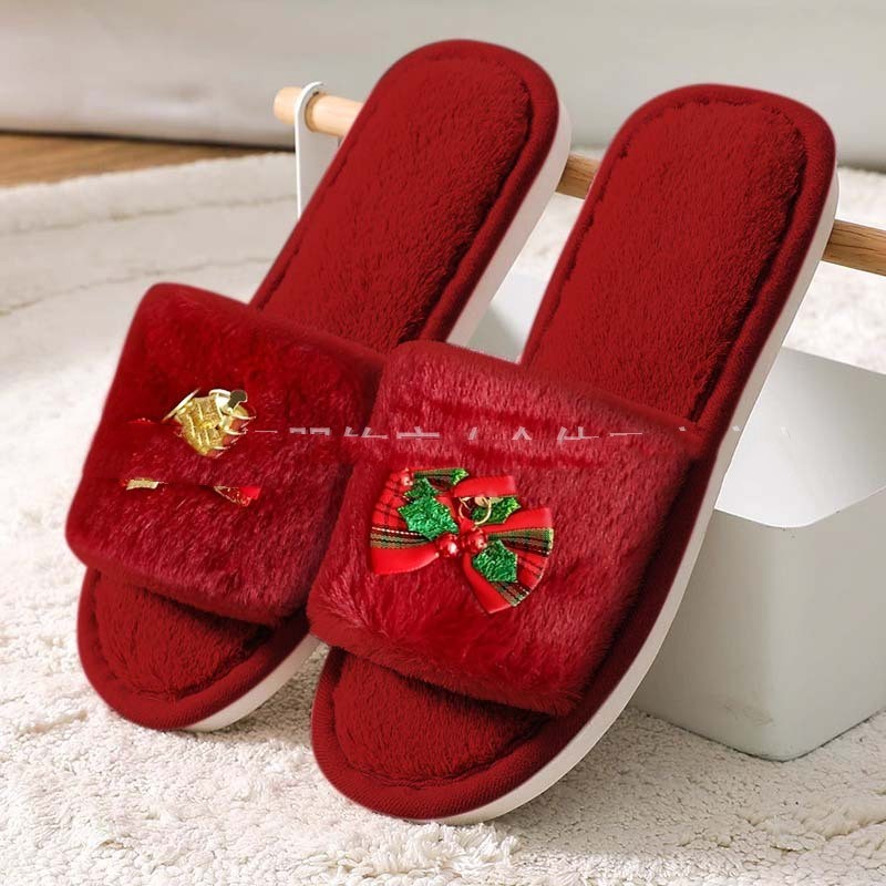 Autumn and Winter Open Toe Fluffy Home Slippers