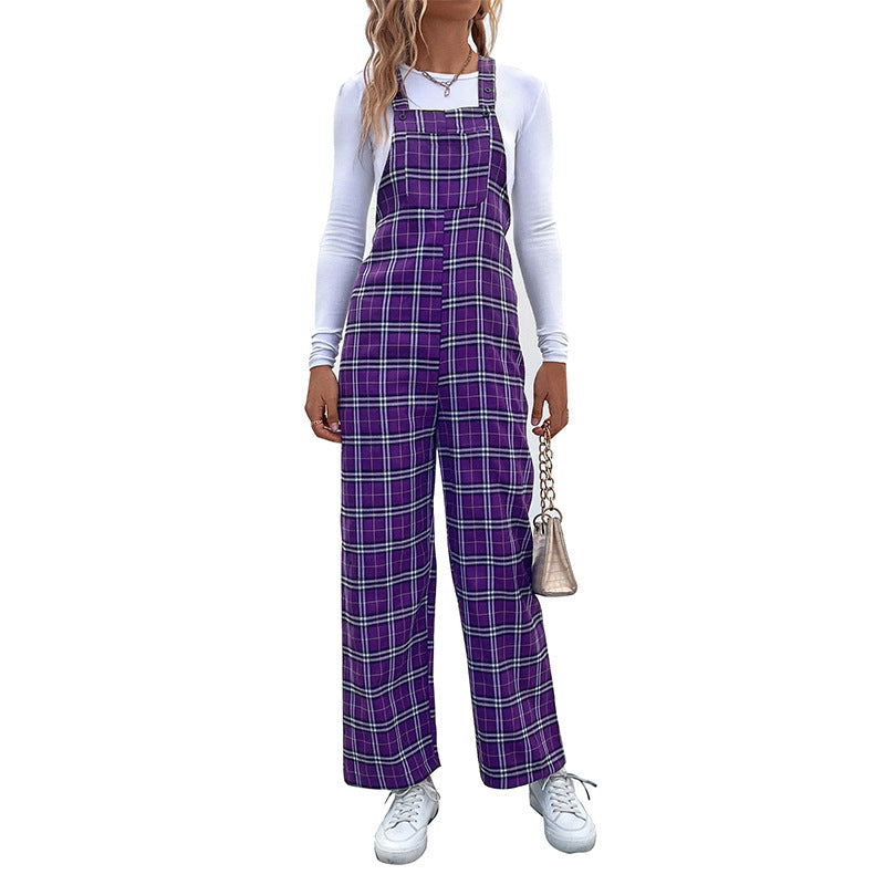 Women's Plaid Spaghetti Strap Casual Jumpsuit