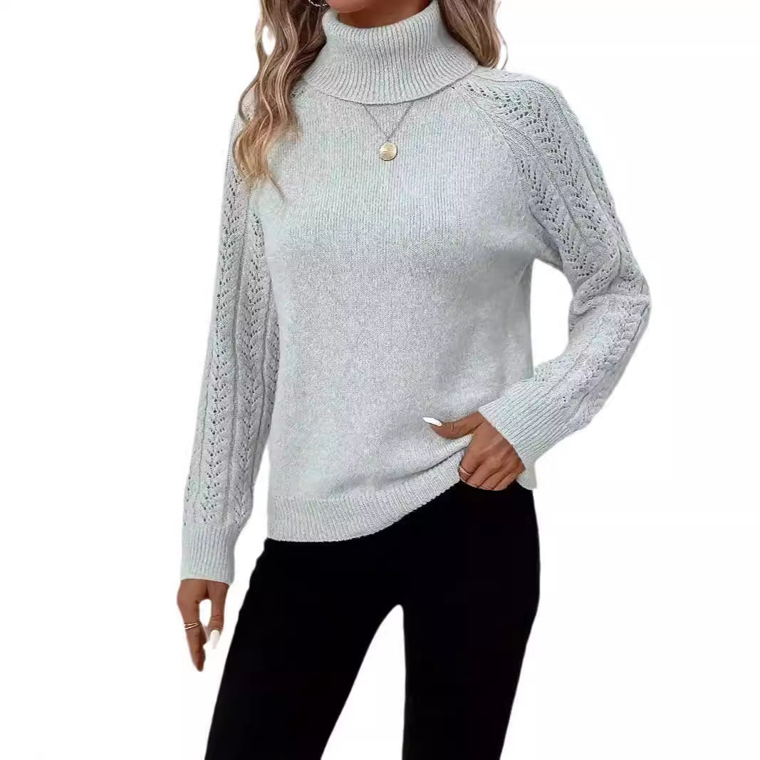 Women's Turtleneck Long Sleeve Sweater Pullover with Hollow Out Design