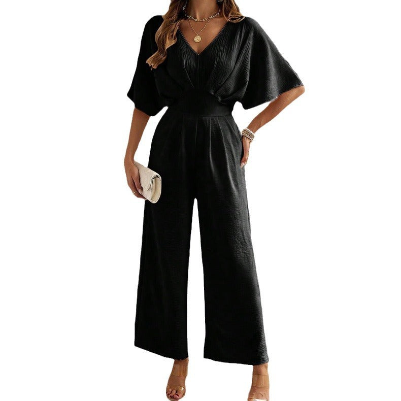 Women's Short-Sleeved Wide-Leg Jumpsuit – Comfortable and Stylish