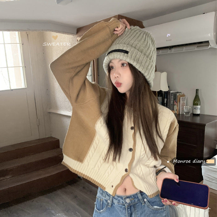 Women's Contrast Color Knitted Cardigan Sweater Coat