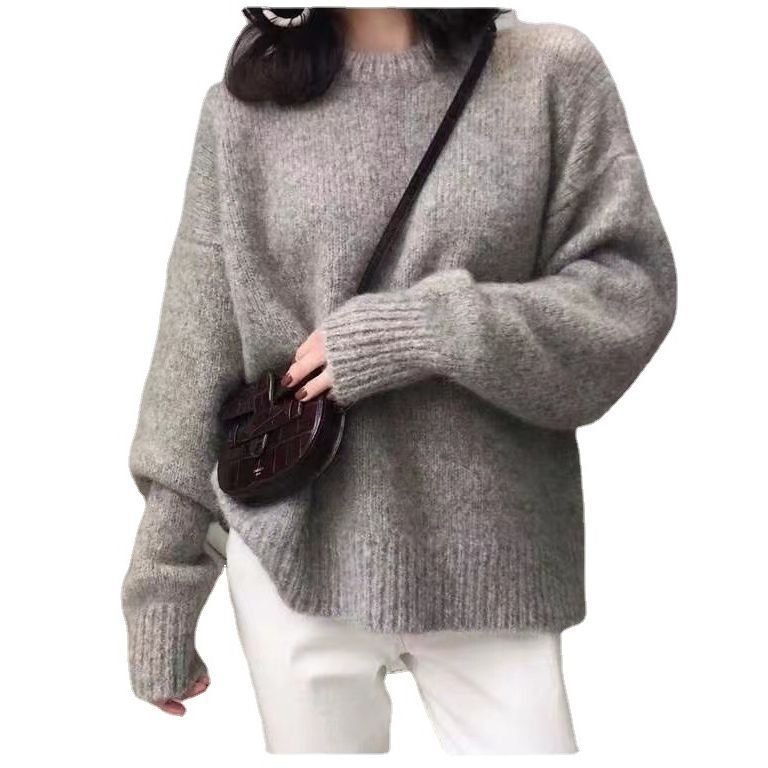 Women's Round Neck Plus Size Thick Pullover Sweater, Loose-Fit Style