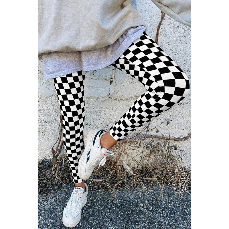 Women's Slim-Fit Plaid Print Leggings, European & American Fashion Trend