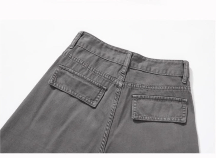 Cement Gray American-Style Wide-Leg Work Pants