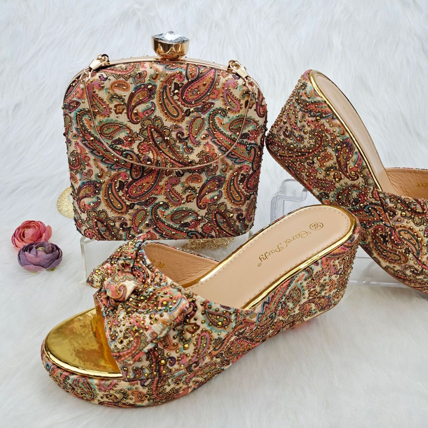 Comfortable Wedge Shoes with Matching Bag Set