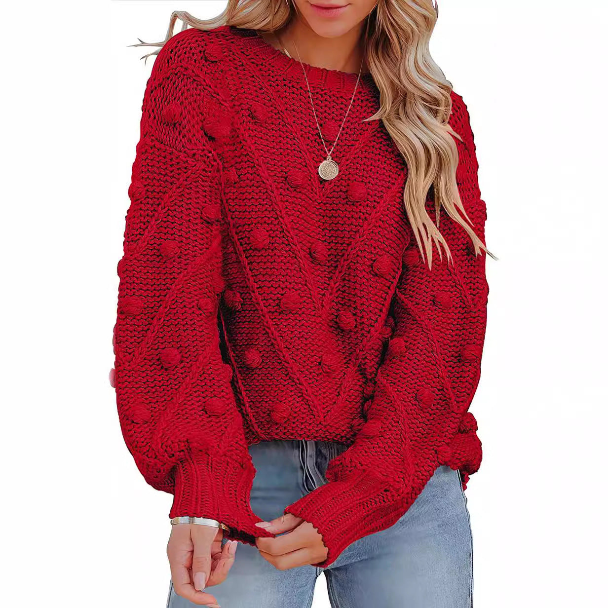 Loose-Fit Wool Ball Sweater with Long Sleeves